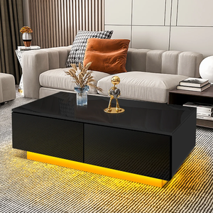 lot 193 image: Hommpa Coffee Table with 4 Drawers LED Center Cocktail Table White High Gloss Finish