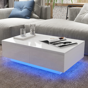 lot 595 image: Hommpa Coffee Table with 4 Drawers LED Center Cocktail Table White High Gloss Finish