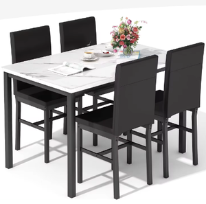 lot 597 image: 5PCS 4-person dining table set, artificial marblePU leather chairs, suitable for restaurants
