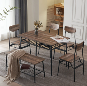 lot 600 image: Ktaxon 6-Piece Dining Room Set Modern Kitchen Table Set with 4 Chairs and 1 Bench
