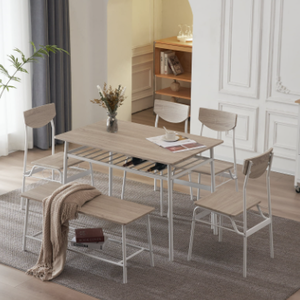 lot 195 image: 6PCS Ktaxon Dining Room Set Modern Kitchen Table Set with 4 Chairs and 1 Bench