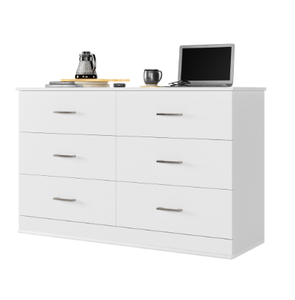 lot 596 image: USED Homfa 6 Drawer White Double Dresser Wood Storage Cabinet