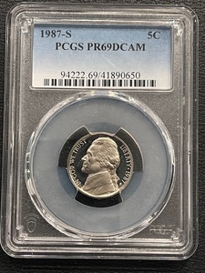 lot 21 image: 1987-S Jefferson Nickel Proof PCGS PR69 Deep Cameo