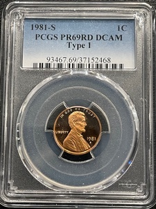 lot 23 image: 1981-S Lincoln Cent Proof PCGS PR69 Red Deep Cameo Type 1