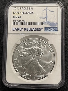 lot 29 image: 2016 Silver Eagle NGC MS70 Early Release