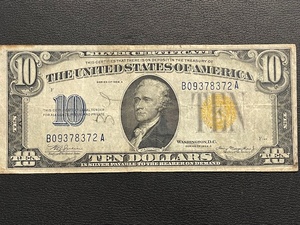 lot 43 image: 1934 A Yellow Seal $10 Dollar Silver Certificate