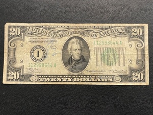 lot 50 image: 1934 Green Seal $20 Dollar Federal Reserve Note