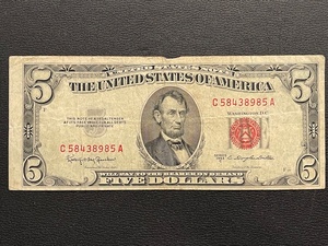 lot 66 image: 1953 C Red Seal $5 Dollar Note