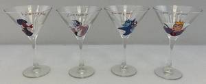 lot 2 image: Vintage Disney Villain Martini Glasses Captain Hook, Ursula, Evil Queen & Maleficent