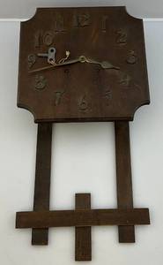 lot 47 image: Antique Mission Style Wall Clock With Key (Needs Work As Seen) 13 x 24