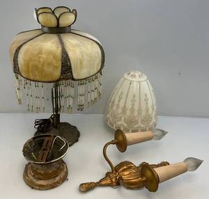 lot 49 image: Vintage Stained Glass Lamp With Metal Base & More