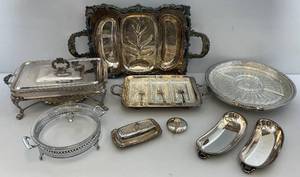 lot 50 image: Misc. Silverplate Some With Pyrex & Fire-King  Glass