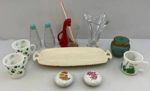 lot 56 image: Misc. Vintage Glassware Including 1940s Halo Glass Bottle Shampoo & More