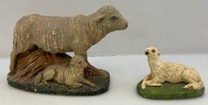 lot 80 image: Antique Chalkware Sheep Figurines