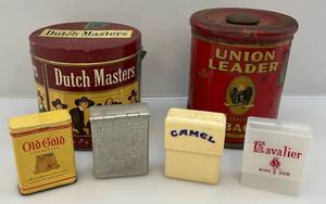 lot 95 image: Misc. Vintage Tobacco Tins Including Hand Etched  & More
