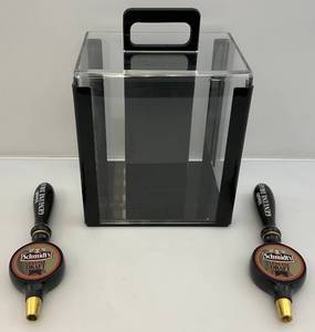 lot 100 image: Vintage Acrylic Casino Poker Chip Carrier & Schmidts Genuine Draft Beer Tap Handles