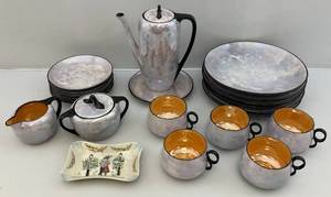 lot 101 image: (RARE) Vintage Tea & Coffee Set German China Iridescent Stamped RS Prussia