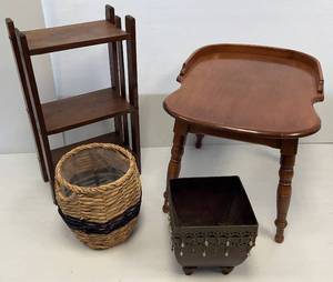 lot 165 image: Mission Style Small Side Table, Small Ornate End Table & More