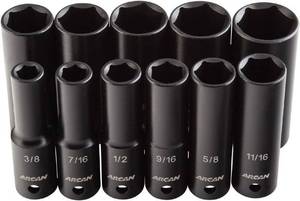 lot 23 image: Arcan Professional Tools 12 Inch Drive Deep Impact Socket Set, 38 Inch - 1 Inch, Cr-V, 11-Piece (08022412)