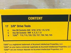 lot 101 image: DeWalt 17 Piece 38 Bit Socket Set Model # DWMT73806 0805247.50