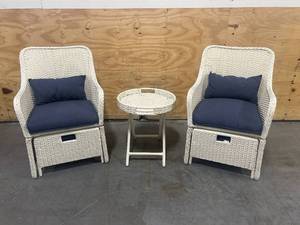 lot 6 image: HAMPTON BAY Garden Hills 5-Piece Wicker Outdoor Chat Set with CushionGuard Sky Blue Cushions