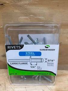 lot 133 image: Lot of 3 - Large Flange Steel Rivets 25 Packs Model # FPC64SLF-25