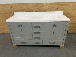 lot 14 image: LONDON 60 Double Sink Bathroom Vanity with Top- Gray