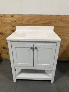 lot 18 image: LONDON 30 Single Sink Bathroom Vanity with Top- White