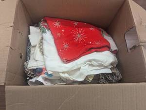 lot 16 image: Full Box - Mixed FabricsDoyliesDoll Clothes - Clean - Vintage
