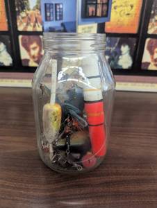 lot 26 image: Glass Jar - Vintage Fishing Lures and Bobbers
