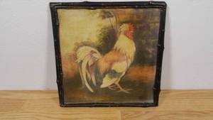 lot 56 image: Medium Bamboo Style Placard with Rooster Print