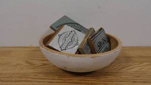 lot 72 image: Natural Wooden Bowl with 8 Hand Crafted Wall Signs