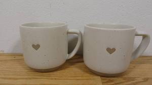 lot 83 image: Set of 2 12oz Stoneware Heart Mug CreamClay - Hearth & Hand with Magnolia Farmhouse Style, Wax Resist Detail