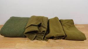 lot 95 image: Lot of 4 Vintage Woolen Army Blankets-Various Sizes