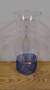 lot 115 image: 12 Glass Pillar Hurricane w Blue Lacing