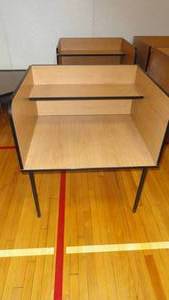 lot 147 image: Brown 35W x30D x 2340H Privacy Desk w Shelving
