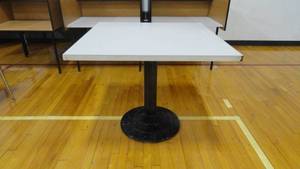 lot 36A image: 36 x 36 Square Top Table w Sturdy Round Metal Base