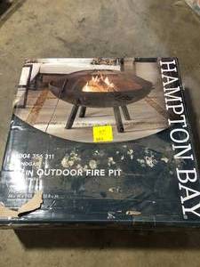 Hampton Bay Windgate 40 in. Dia. Round Steel Wood Burning Fire Pit with Spark Guard    Customer Returns See Pictures