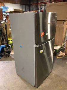 Avanti Frost Free Top Freezer Refrigerator, 14.2 cu. ft., in Stainless Steel Finish Damage on Top Corner  Customer Returns See Pictures