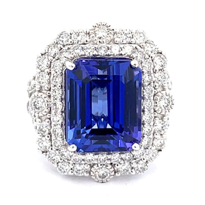 lot 0A image: 14.03 Carat Natural Tanzanite & Natural Diamond Estate Ring in Platinum $56,340 Appraisal Included VIDEO