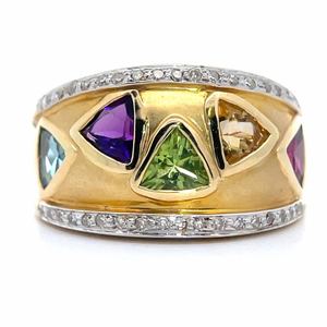 lot 8 image: Retro-Mod 0.38 Carat Diamond Trim & Semi-Precious Triangle Gemstone Ring in 14k Yellow Gold VIDEO