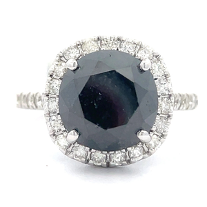 lot 9 image: 6.88 Carat Fancy Black Diamond & White Diamond Halo Ring in 14k White Gold Appraisal Value $8,590 w Report VIDEO