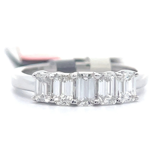 lot 13 image: NEW Shimmering 1 Carat Diamond Five-Stone Emerald Cut Anniversary Ring in White Gold