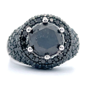 lot 16 image: NEW Fancy Black Diamond Raised Vintage Style Multi-Row Statement Ring VIDEO