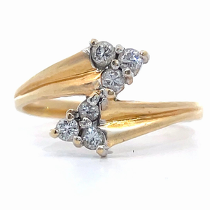 lot 31 image: 0.20 Carat Diamond Cluster Scalloped Bypass Ring in 14k Yellow Gold