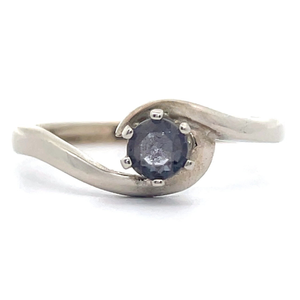 lot 38 image: 6-Prong Blue Sapphire Solitaire Swirl Ring in 14k Yellow Gold VIDEO