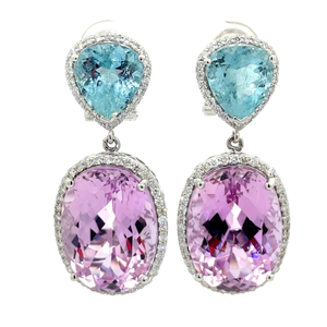 lot 5A image: 38.12 Carat Natural Aquamarine, Kunzite & Natural Diamond Estate Earrings in 14K White Gold $19,740 Appraisal Included VIDEO