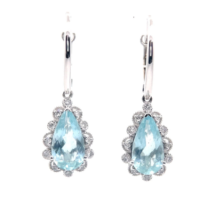 lot 10C image: 4.77 Carat Natural Aquamarine & Natural Diamond Estate Earrings in Platinum $11,960 Appraisal Included
