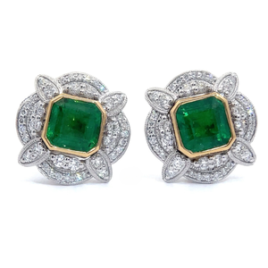 lot 0D image: Oscar Friedman 4.37 Carat Natural Emerald & Natural Diamond Earrings in Platinum & 18K Yellow Gold $29,880 Appraisal Included VIDEO