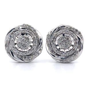 lot 34 image: NEW 0.33 Carat Diamond Cluster Wreath Stud Earrings in White Gold VIDEO